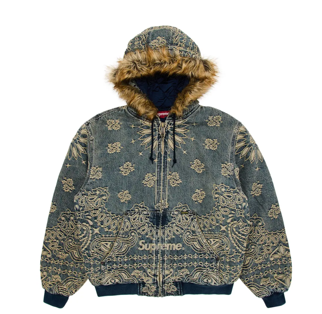 Supreme Bandana Jacquard Denim Hooded Work Jacket 'Blue'