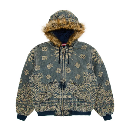 Supreme Bandana Jacquard Denim Hooded Work Jacket 'Blue'